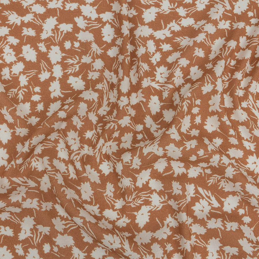 Mood Exclusive Dusty Orange Botanical Imprints Gauzy Viscose Crepe | Mood Fabrics