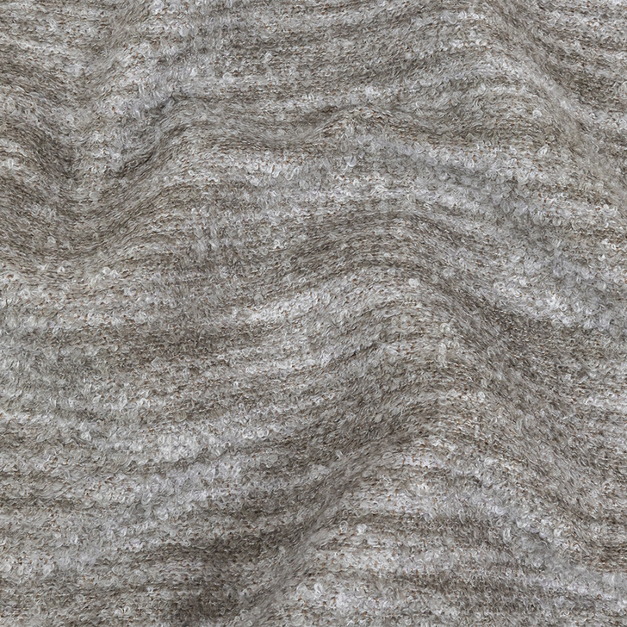 Pebble Striated Acrylic and Cotton Boucle with Tan Woven Backing | Mood Fabrics