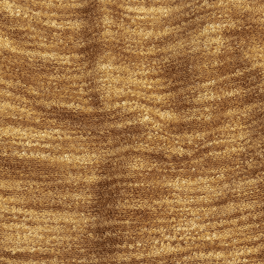 Sandstone Striated Acrylic and Cotton Boucle with Tan Woven Backing | Mood Fabrics
