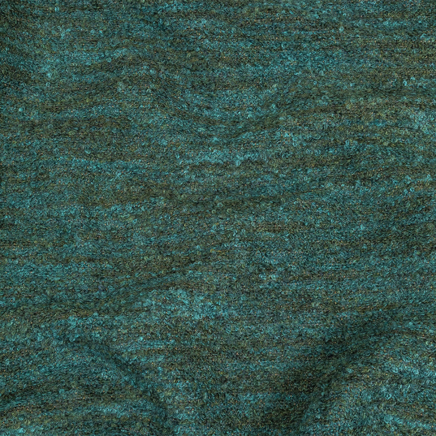 Marine Striated Acrylic and Cotton Boucle with Tan Woven Backing | Mood Fabrics