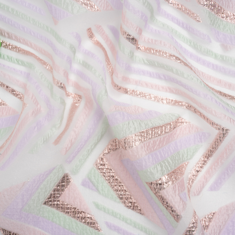 Metallic Rose Gold, Lavender and Mint Chevrons and Arrows Luxury Burnout Brocade | Mood Fabrics