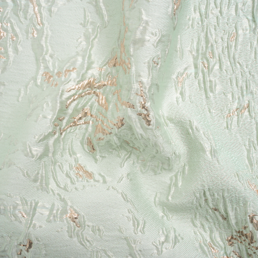 Metallic Gold and Mint Crackled Abstract Luxury Brocade | Mood Fabrics