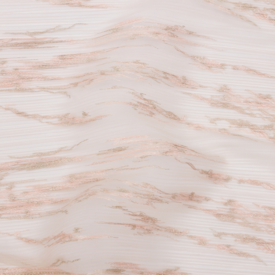 Linden Blush Abstract Embroidered Soft Pleated Tulle with Clear Baby Sequins | Mood Fabrics