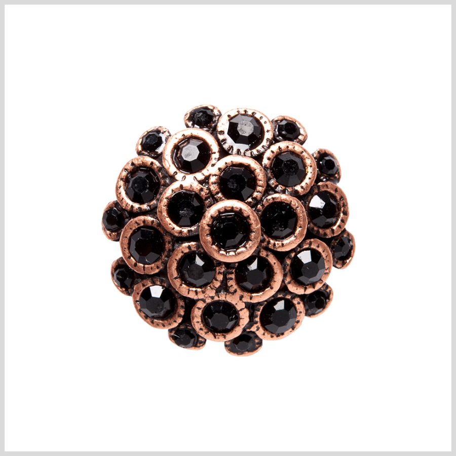 Copper/Black Rhinestoned Metal Shank Back Button - 32L/20mm | Mood Fabrics