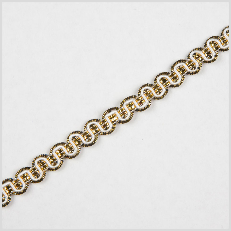 3/8 Antique Gold White Metallic Braid | Mood Fabrics