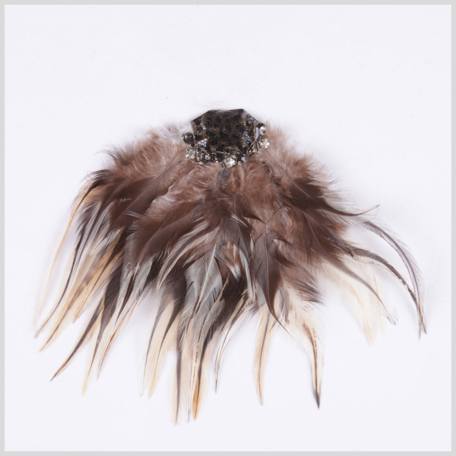 Golden Brown Feather Brooch | Mood Fabrics