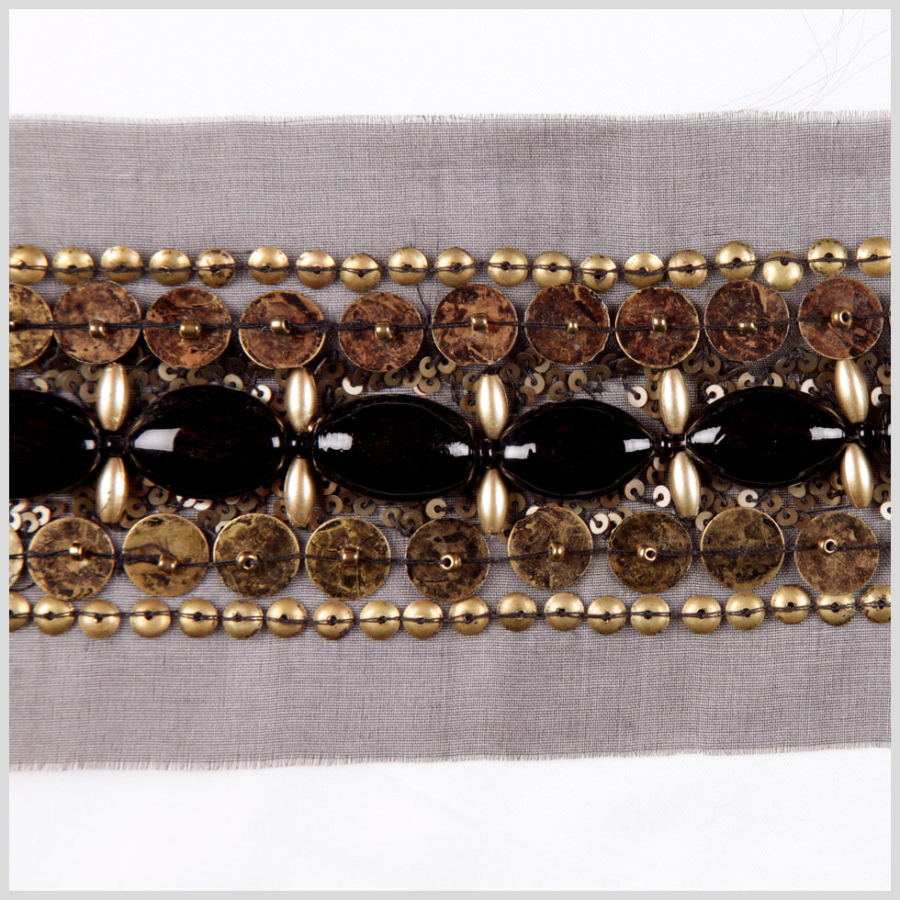Black Antique Gold Silk Sequin Beaded Trim | Mood Fabrics