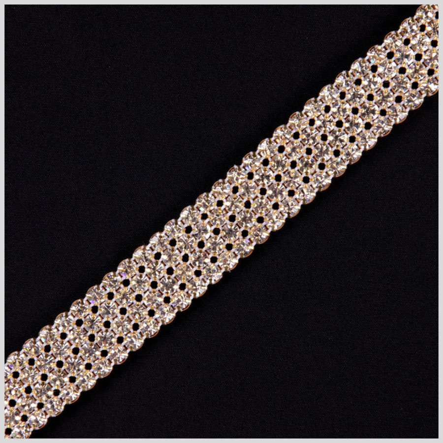 4 Rows Crystal Gold Plated On White Netting Metal & Czech Rhinestone - .75 | Mood Fabrics