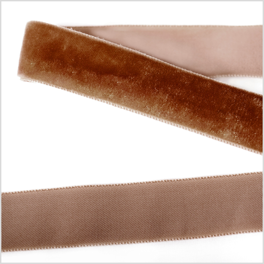 Light Brown Single Face Velvet Ribbon - 7/8 | Mood Fabrics