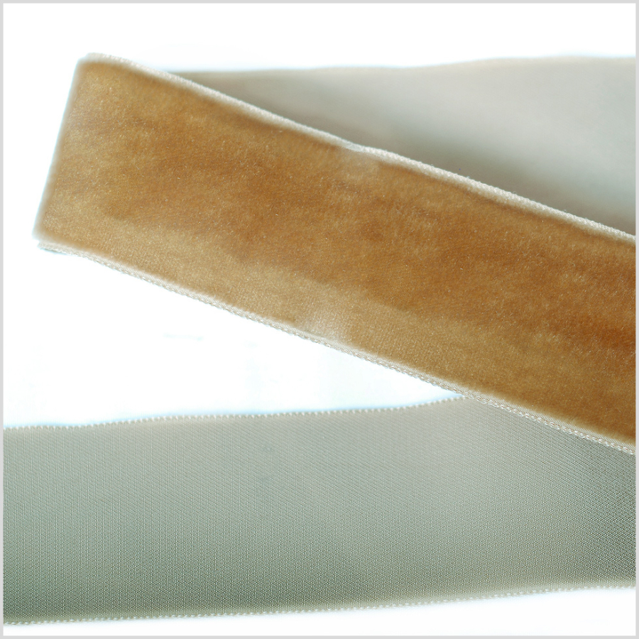 Khaki Single Face Velvet Ribbon - 1.5 | Mood Fabrics