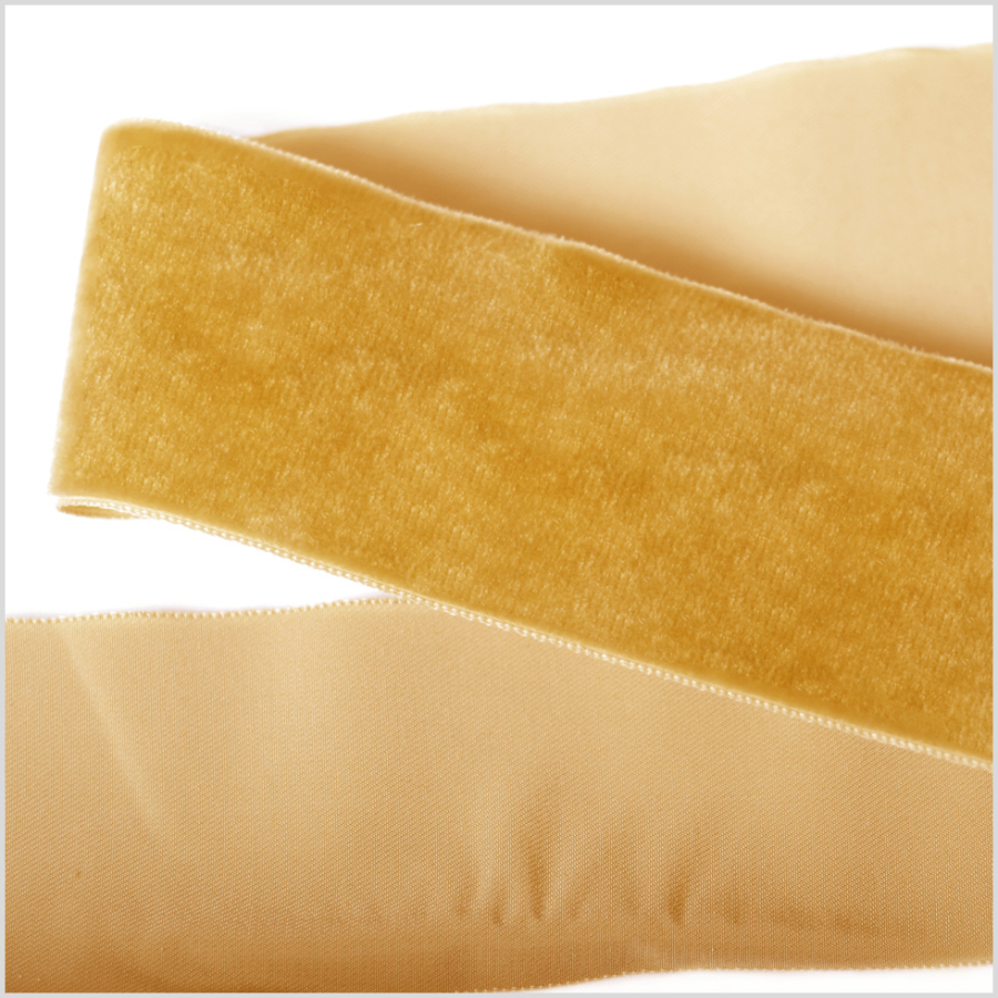 Old Gold Single Face Velvet Ribbon - 2 | Mood Fabrics