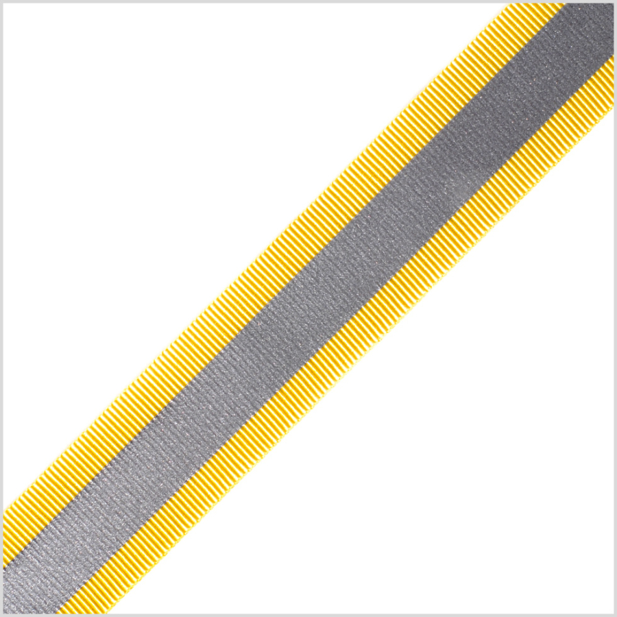 Yellow/Silver Grosgrain Ribbon - 1 | Mood Fabrics