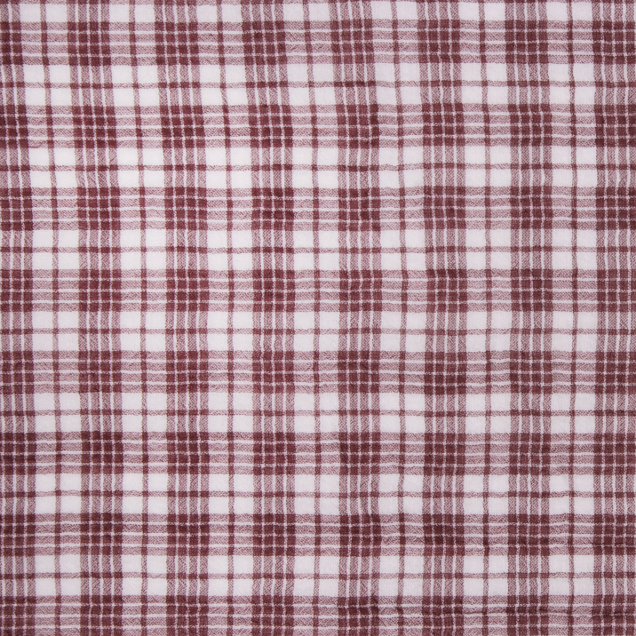 Famous NYC Designer Burgundy 100% Cotton Sheer Plaid Crepe | Mood Fabrics