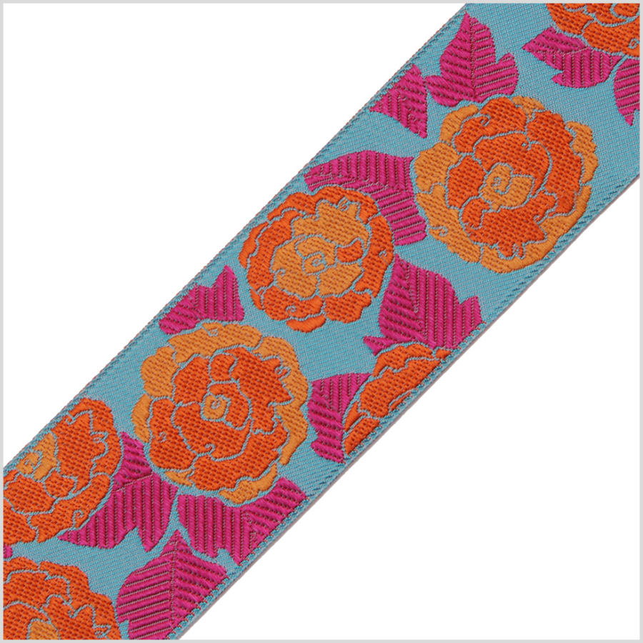 Orange & Pink Multicolor French Jacquard Ribbon | Mood Fabrics
