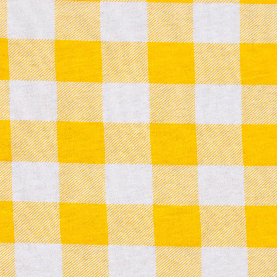 Bright Yellow and White Big Checks Cotton Jersey | Mood Fabrics