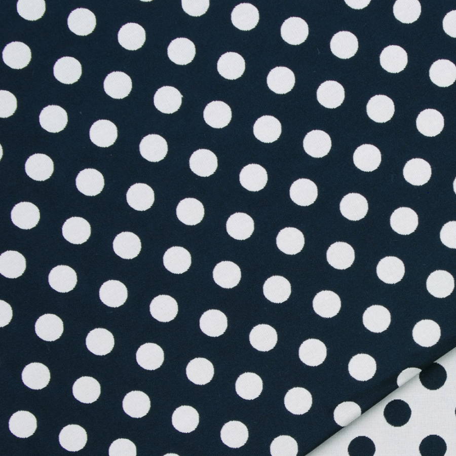 Navy and Cream Polka Dot Cotton-Polyester ReversibleWoven | Mood Fabrics