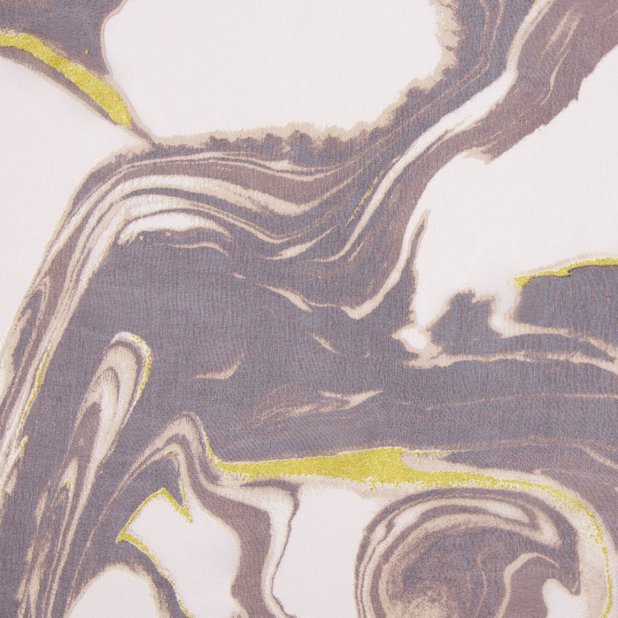 Brown and Pale Beige Swirling Lava Silk Chiffon Print | Mood Fabrics