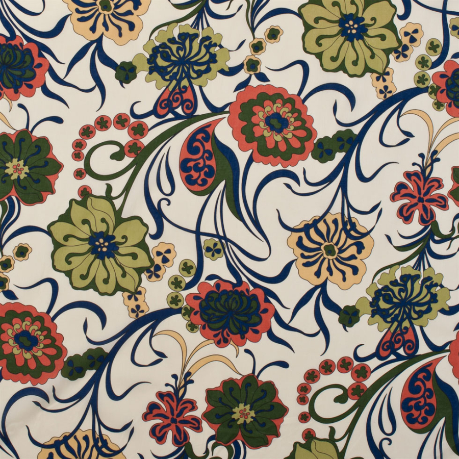 Navy Multicolor Floral Lightweight Cotton Print | Mood Fabrics