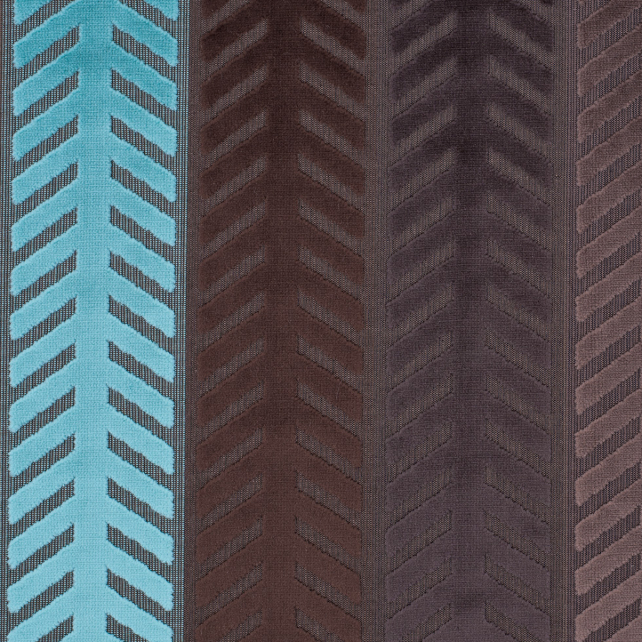 Brown and Aqua Geometric Cut Velvet | Mood Fabrics