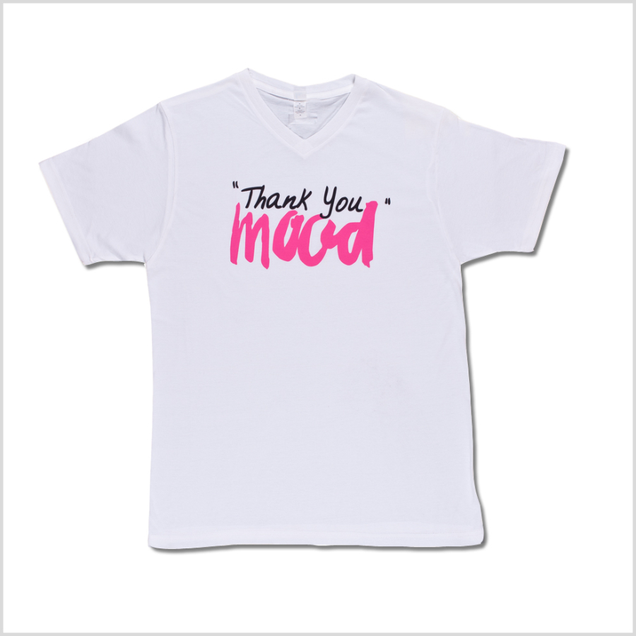 White and Pink Thank You Mood T-Shirt | Mood Fabrics