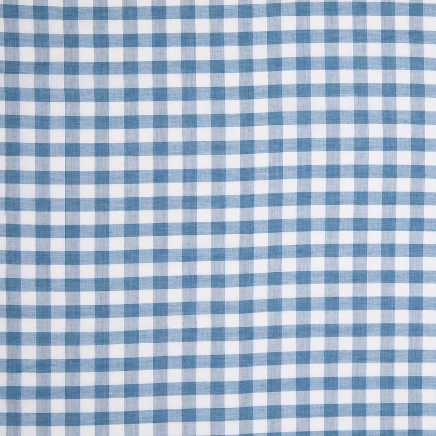 Celestial Blue and White Checked Lightweight Cotton Shirting | Mood Fabrics