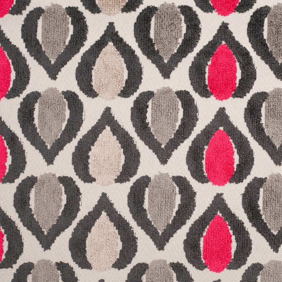Charcoal/Red Geometric Cut Polyester-Viscose Velvet | Mood Fabrics