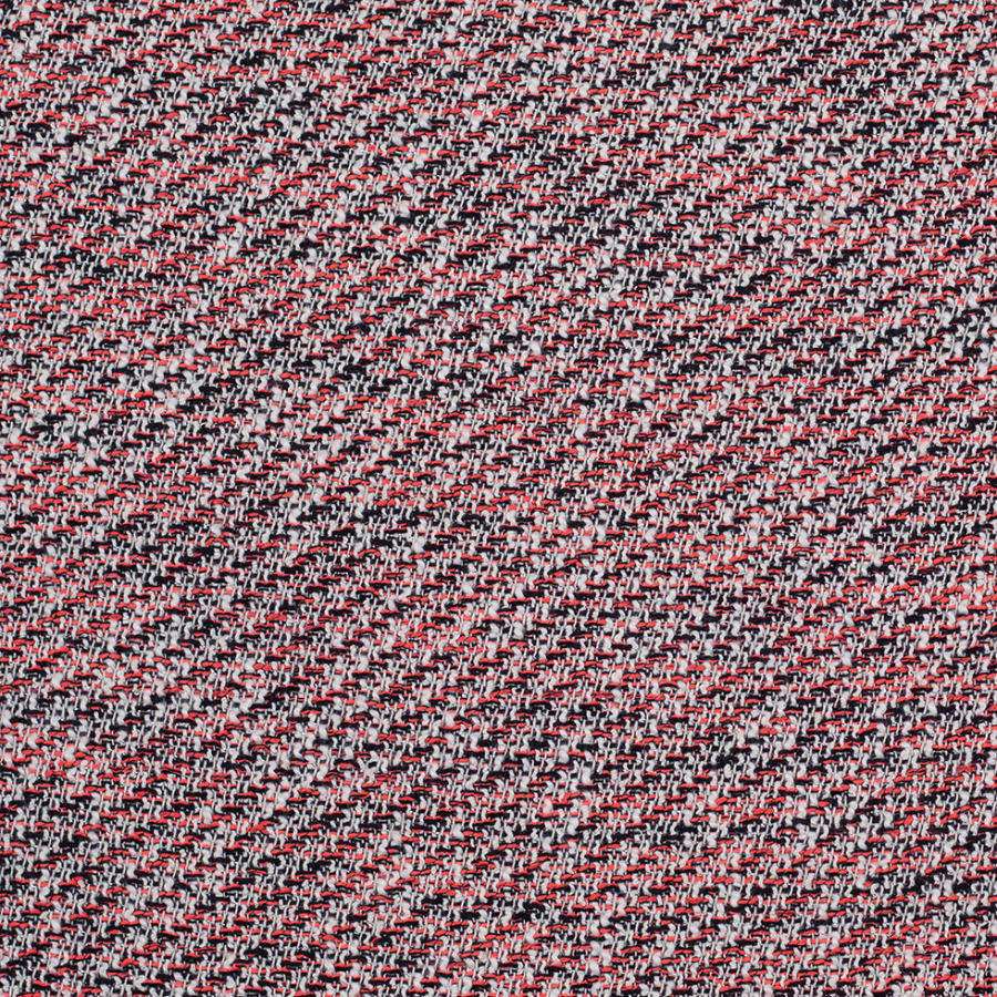 Bright Coral and Black Metallic Tweed | Mood Fabrics