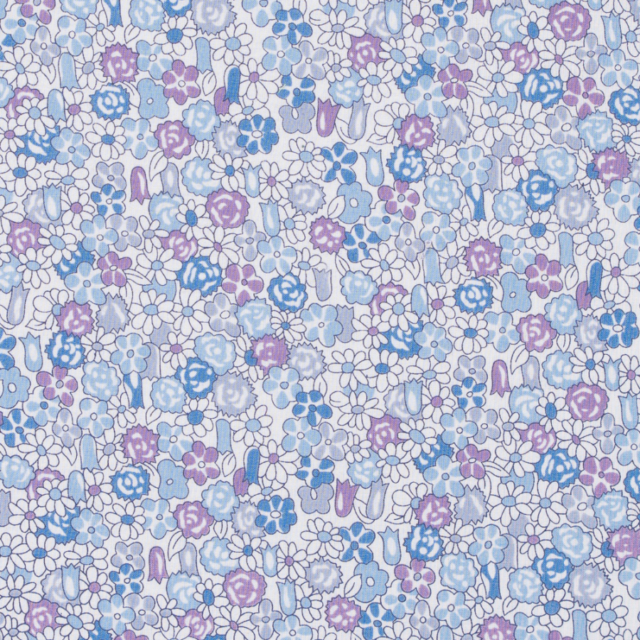 Blue and White Floral Printed Cotton Woven | Mood Fabrics