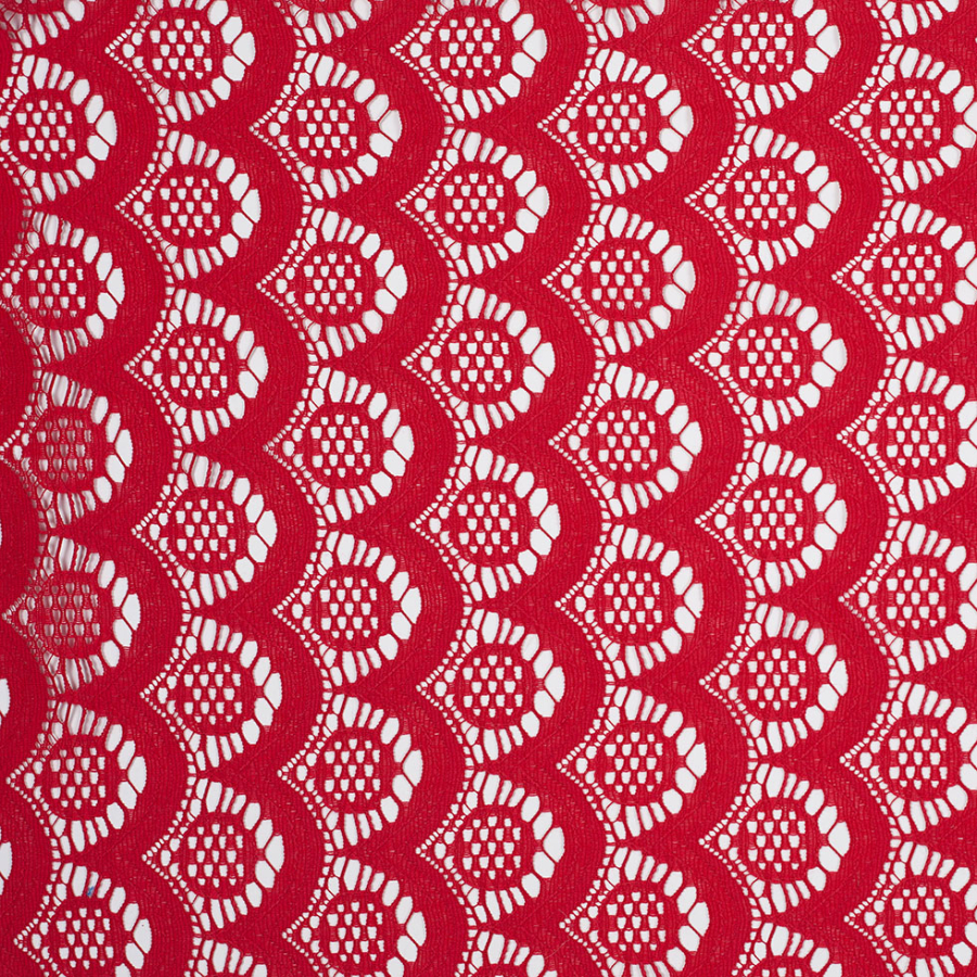 Red Scallop Pattern Viscose-Blend Lace | Mood Fabrics