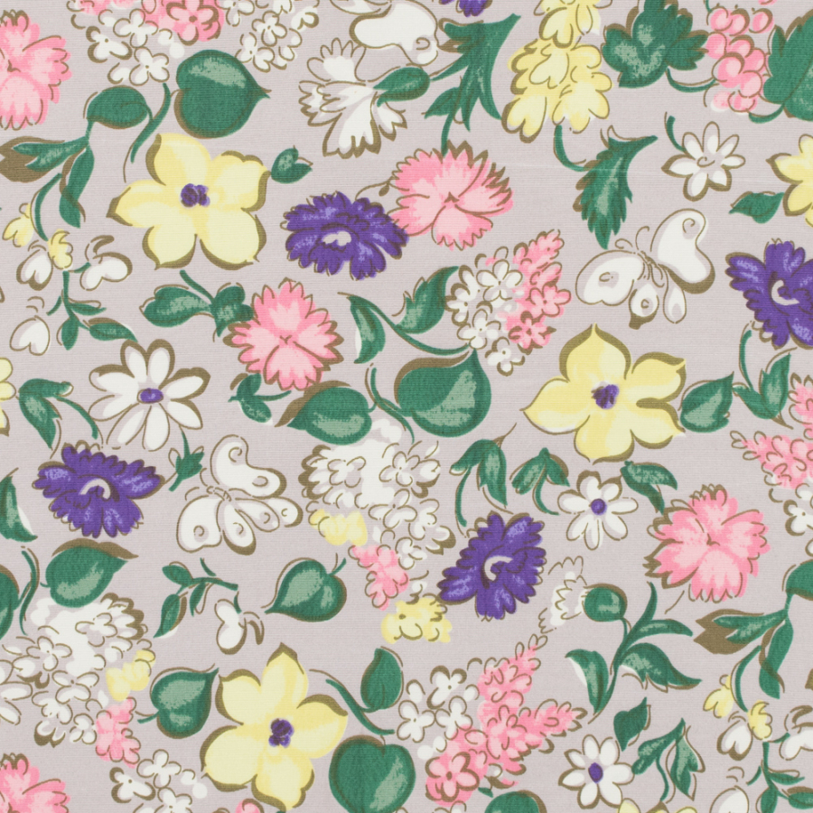 Beige Floral Printed Silk Faille | Mood Fabrics