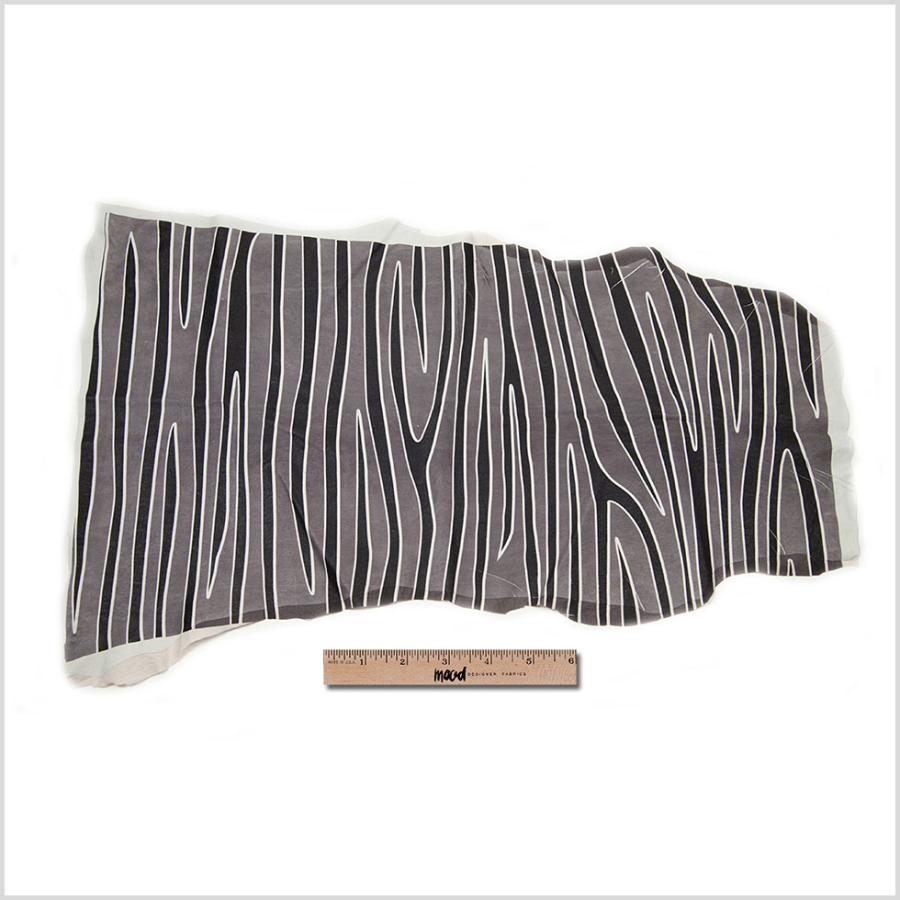 Medium Gray/Black Zebra Printed Stretch Lamb Leather | Mood Fabrics