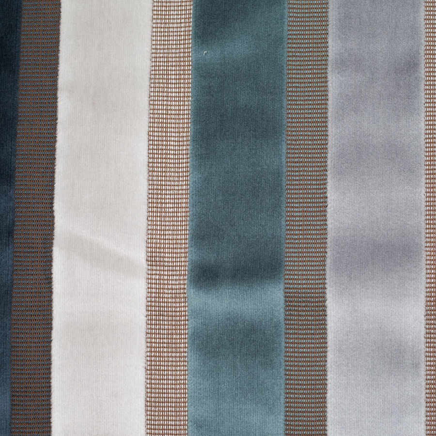 Turkish Blue/Gray Striped Velvet | Mood Fabrics