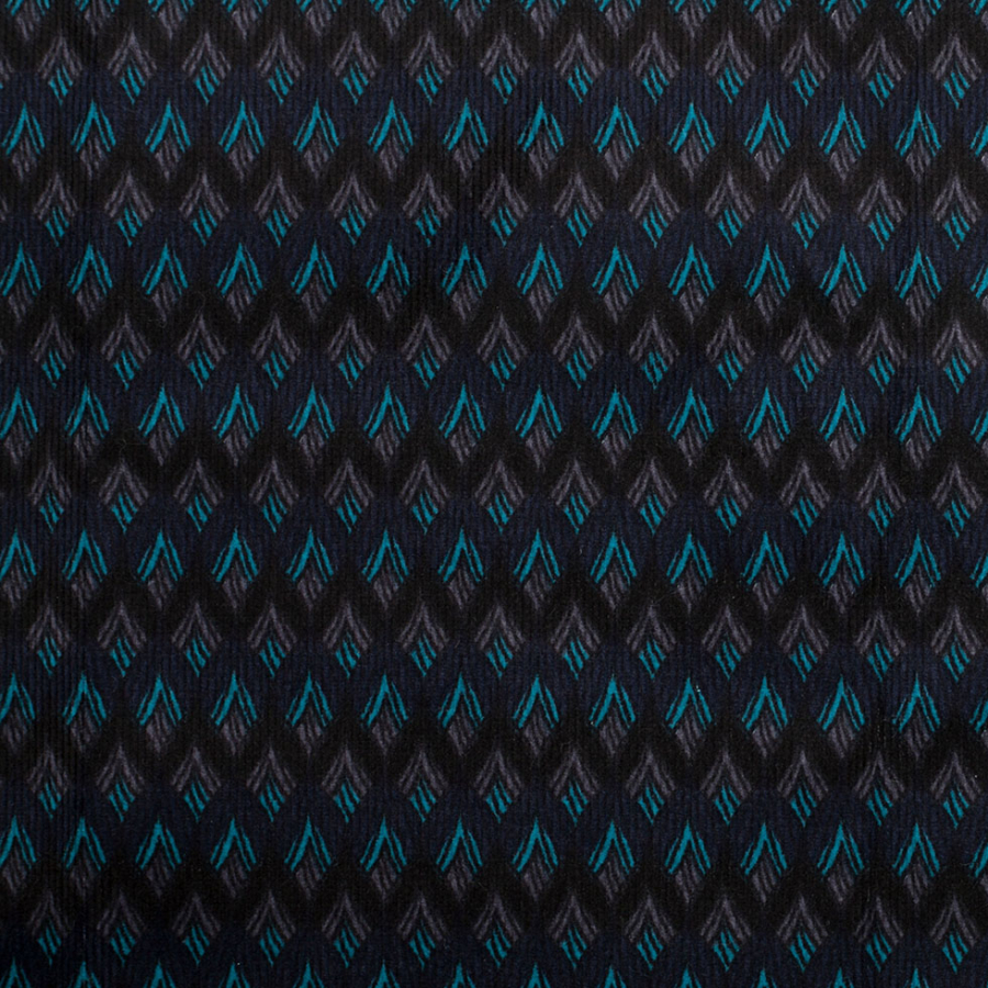 Navy/Black Striped Geometric Stretch Cotton Corduroy | Mood Fabrics