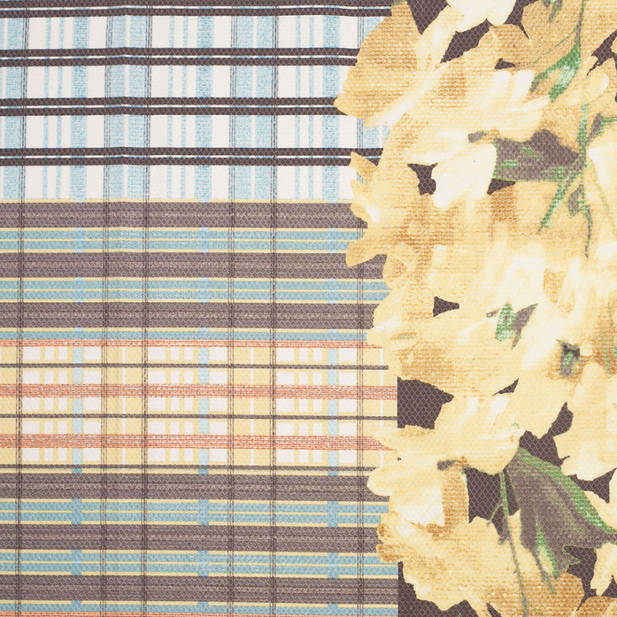 Blue/Yellow Plaid Cotton Pique With Floral Detail | Mood Fabrics