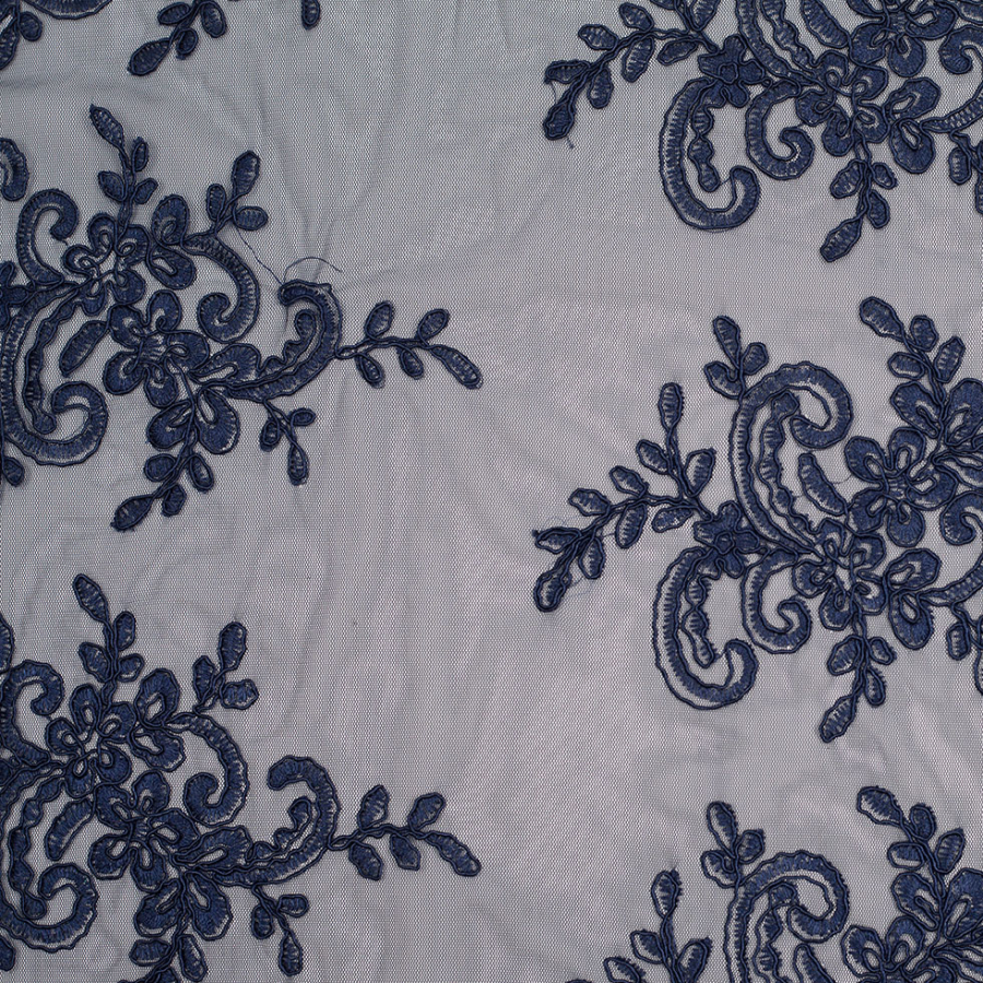 Navy Scallop-Edged Re-Embroidered Lace | Mood Fabrics