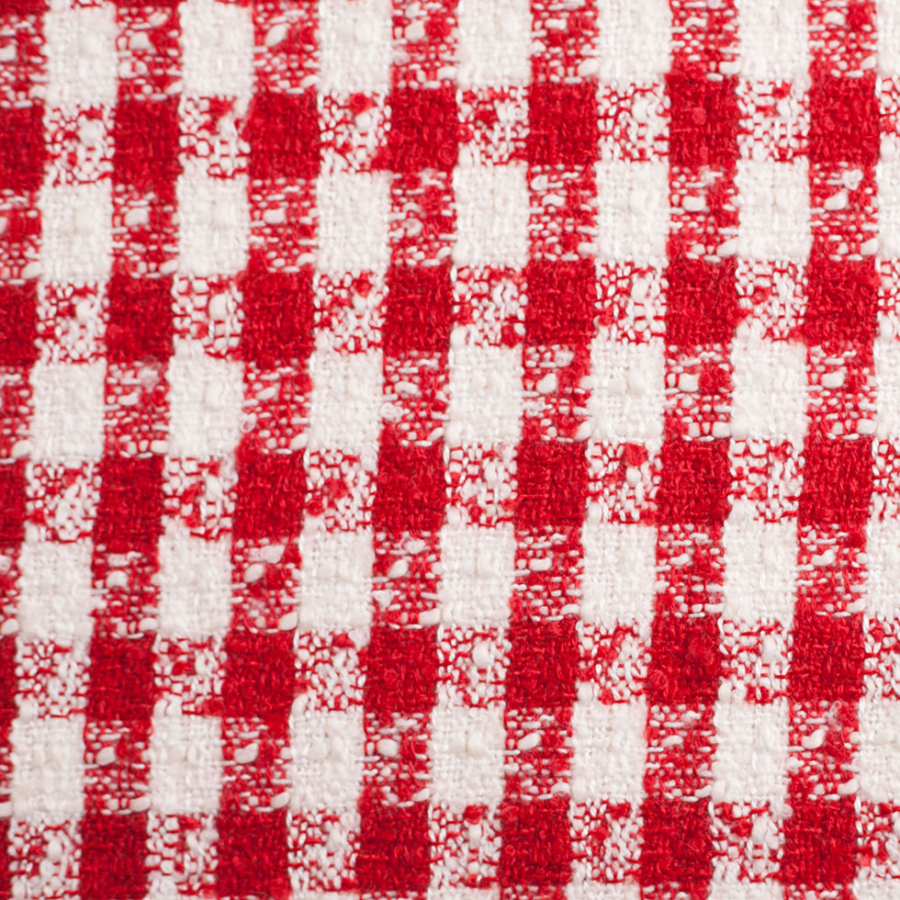 Red/Off-White Checkered Tweed Polyester Blend | Mood Fabrics