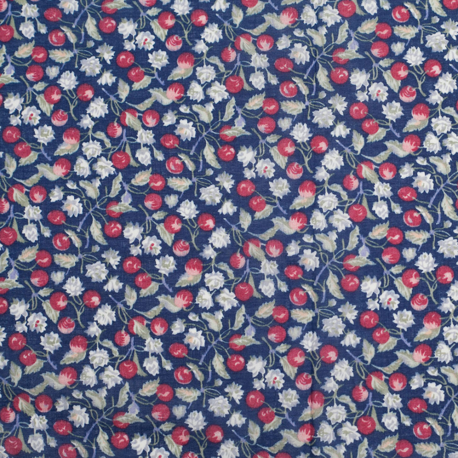 Red/Navy Floral Printed Cotton Voile | Mood Fabrics
