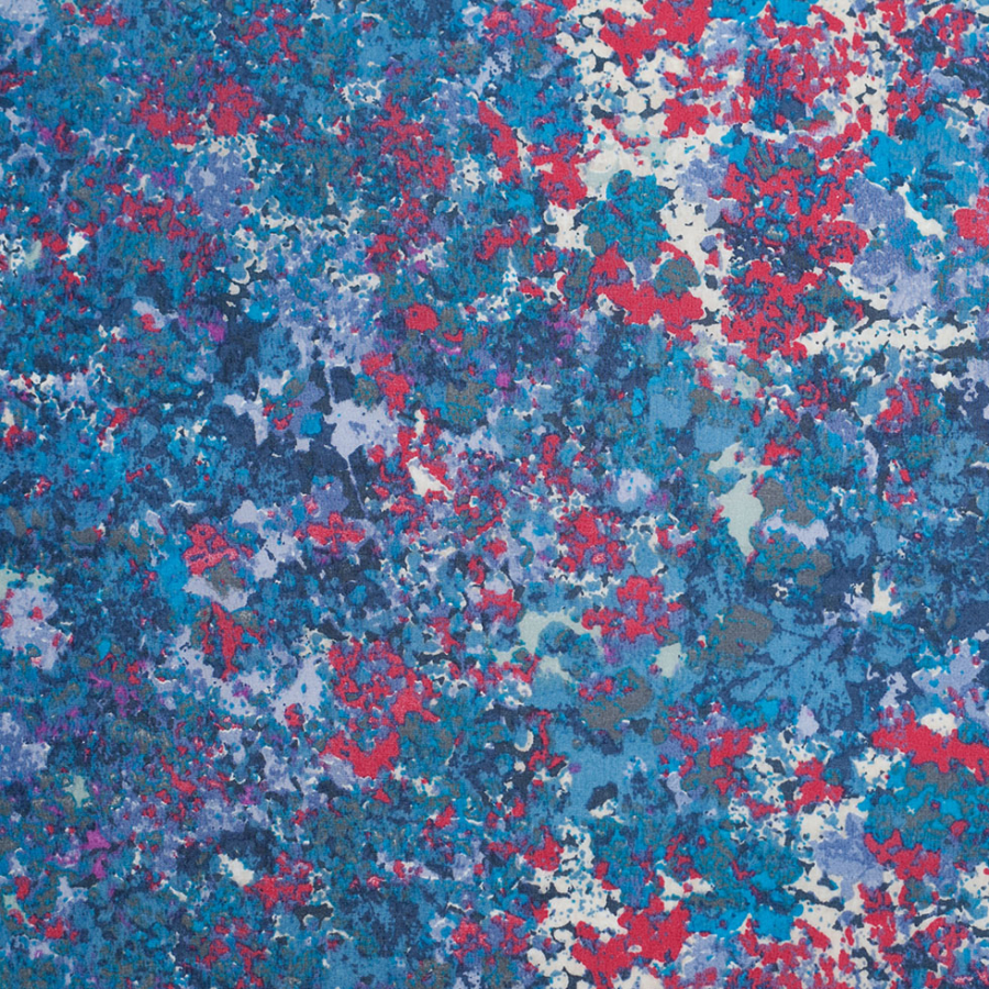 Blue Multicolored Abstract Cotton Poplin Print | Mood Fabrics