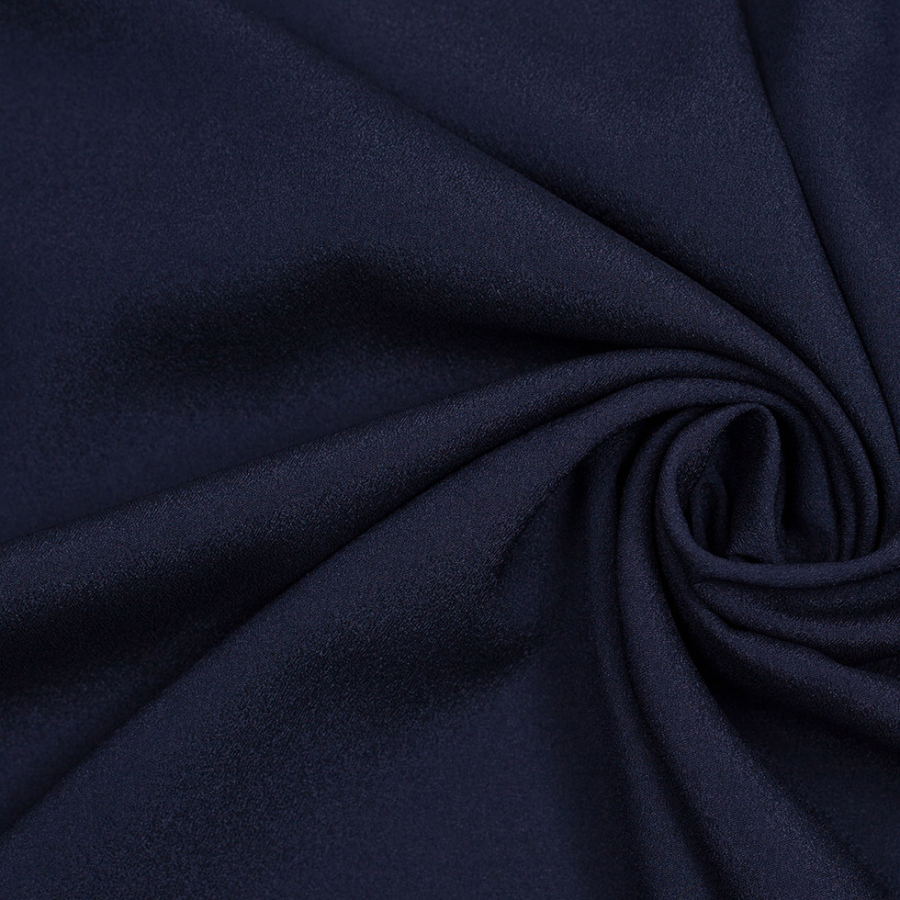 Navy Mechanical Stretch Polyester Crepe de Chine | Mood Fabrics