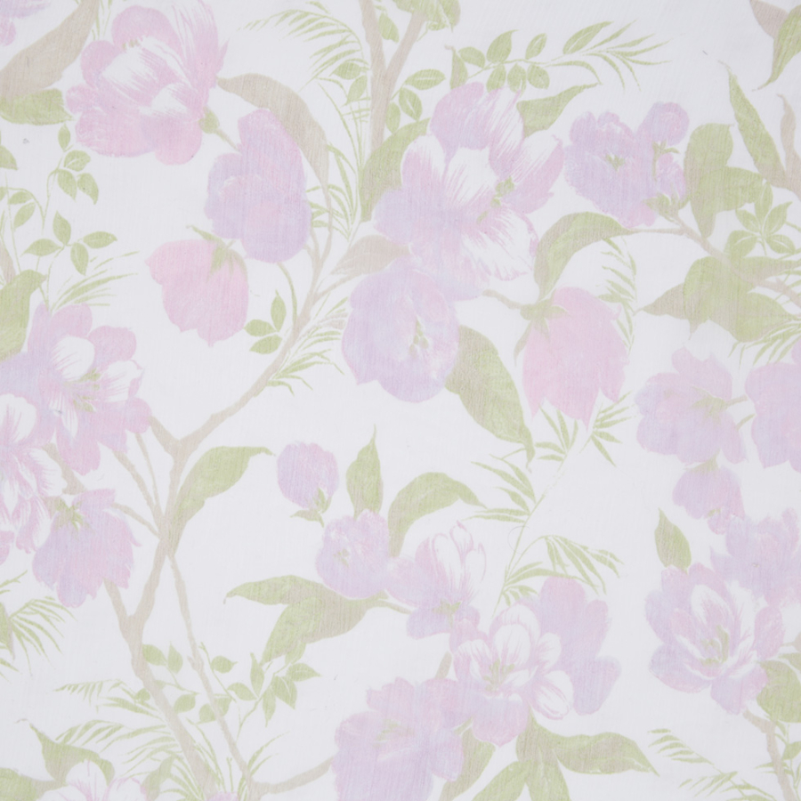 Italian Pink/Green Floral Crinkled Silk Chiffon | Mood Fabrics