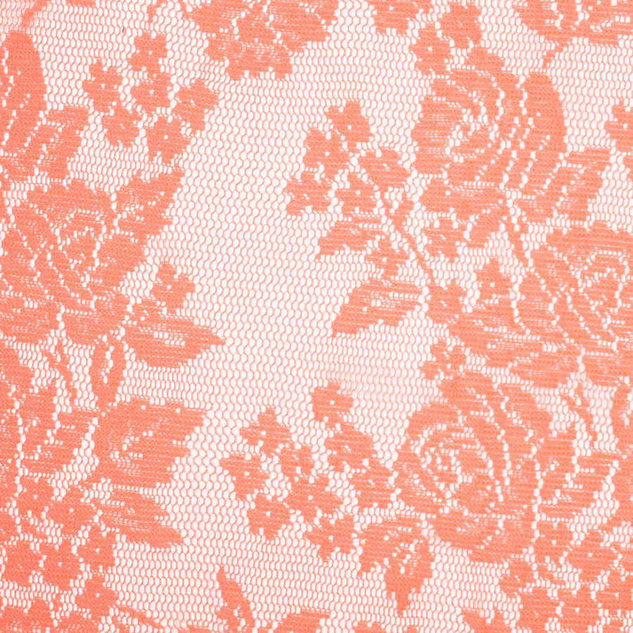 Neon Salmon Floral Polyester Heavy Crochet Lace | Mood Fabrics