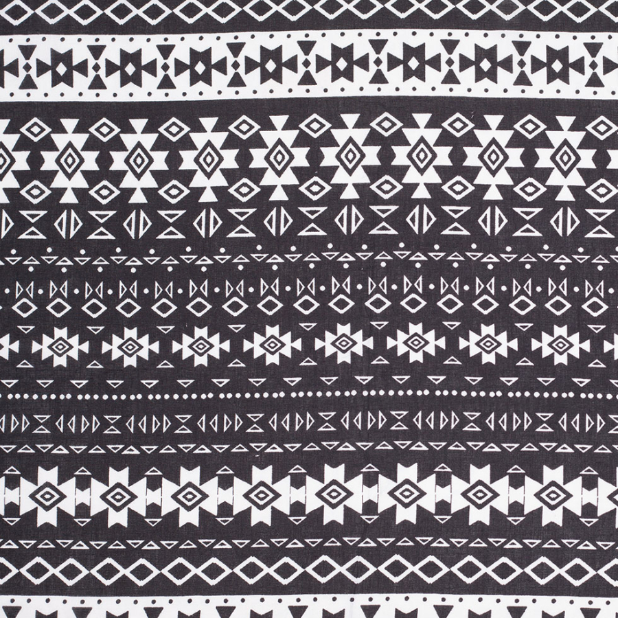 Black/White Tribal/Ethnic Printed Rayon Challis | Mood Fabrics