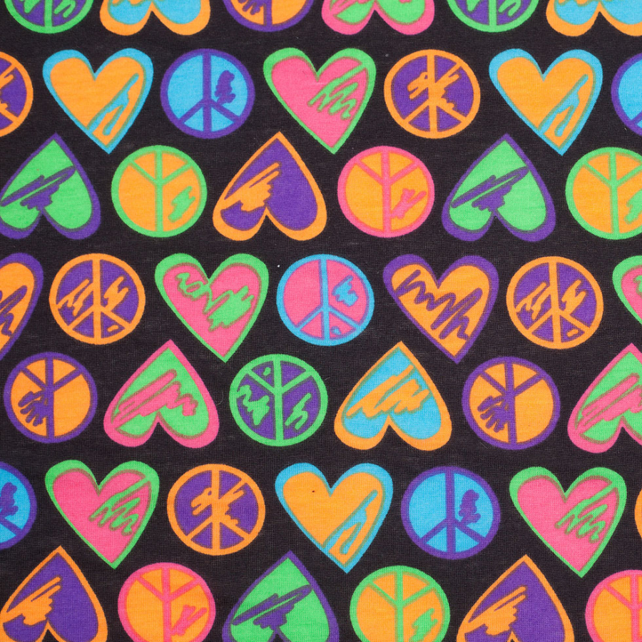 Orange/Purple Peace and Hearts Polyester Jersey | Mood Fabrics