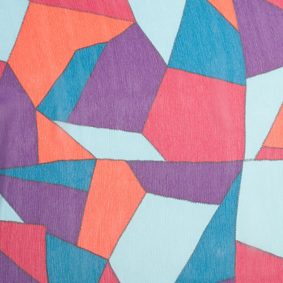 Orange/Purple/Blue Abstract Geometric Crinkled Silk Chiffon | Mood Fabrics