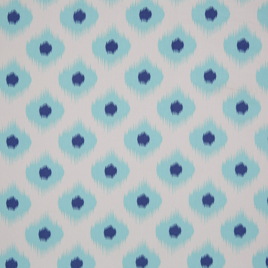 Blue Ikat-Like Printed Cotton Sateen | Mood Fabrics