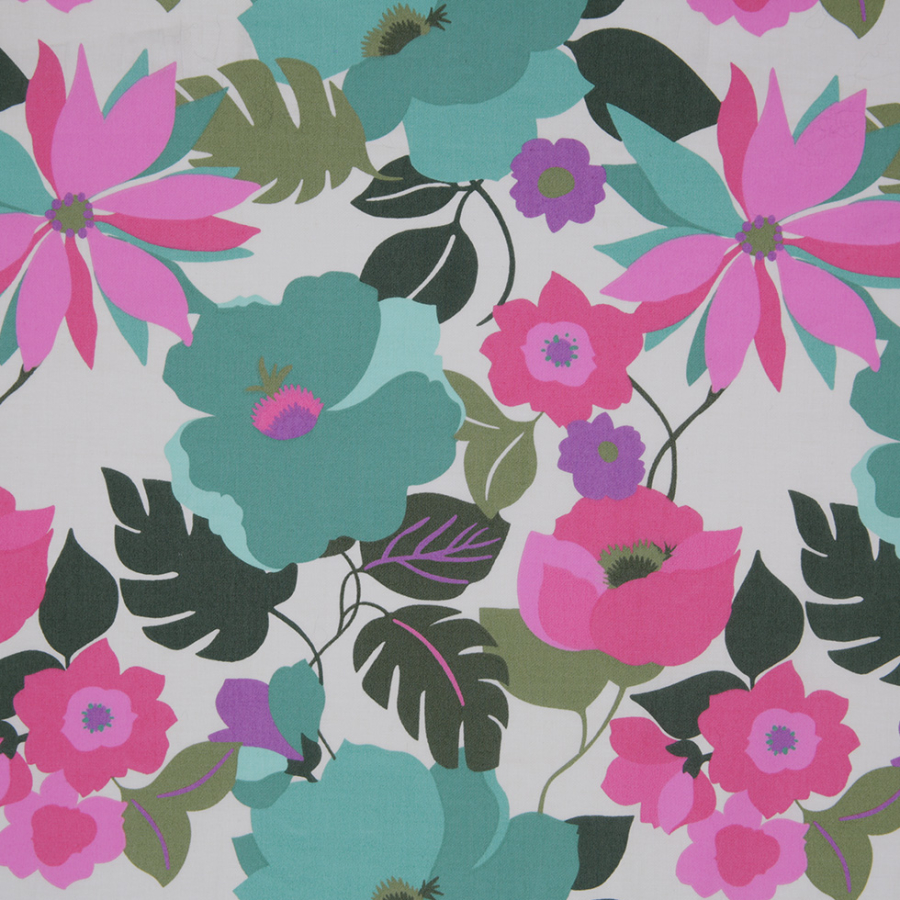 Pink/Green Floral Stretch Cotton Twill | Mood Fabrics