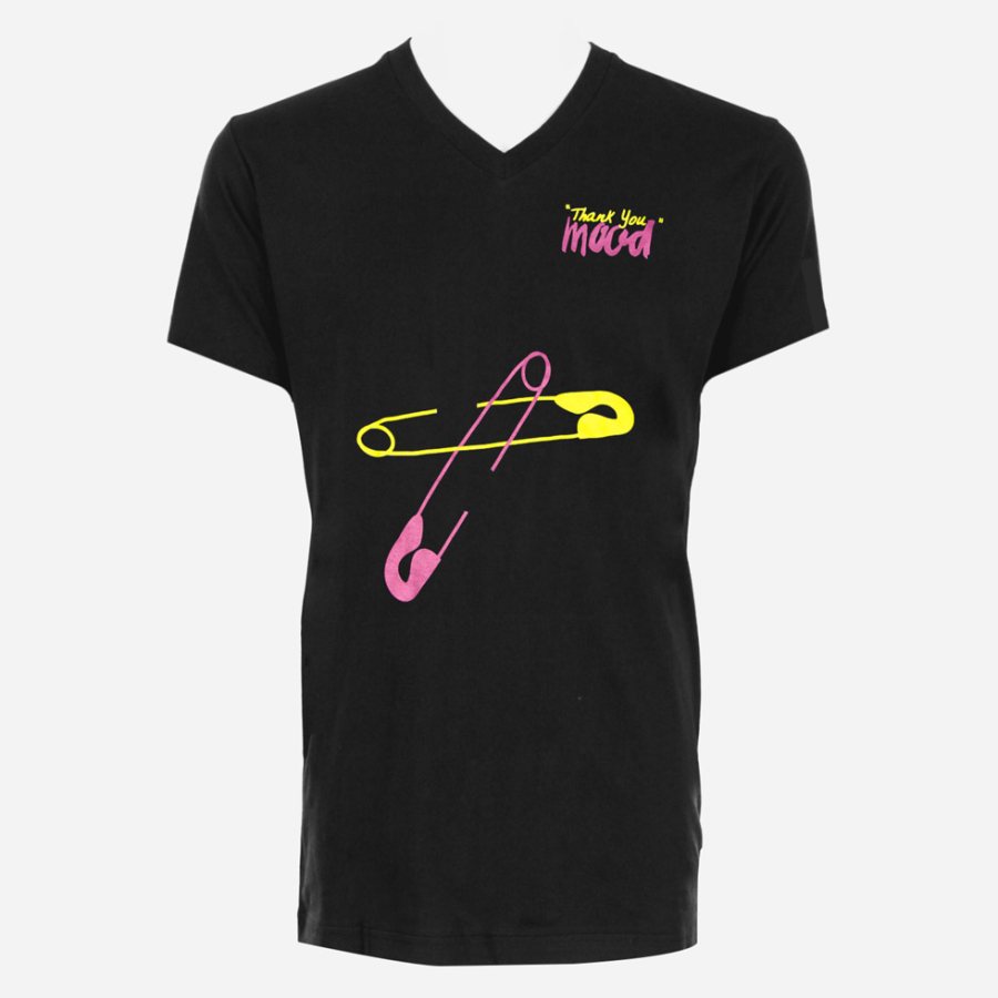 Black Safety Pin Mood T-shirt | Mood Fabrics