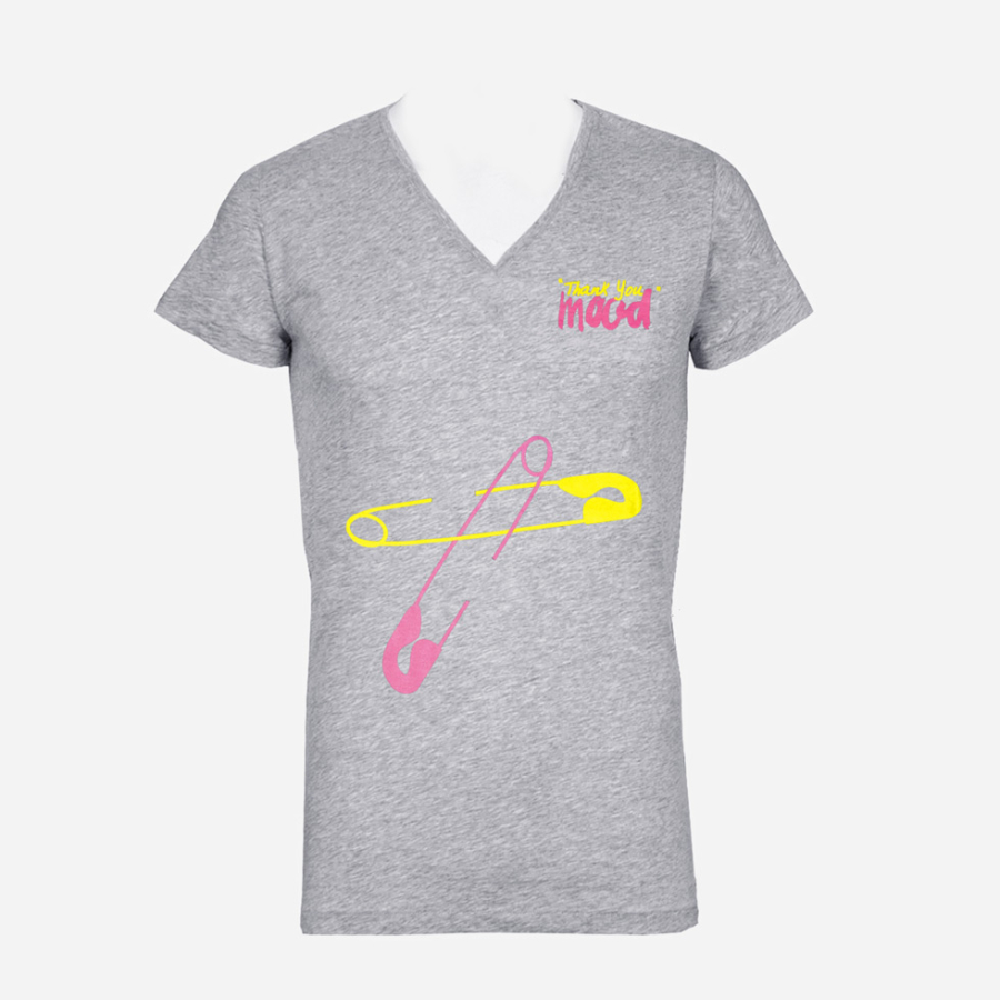 Gray Safety Pin Mood T-shirt | Mood Fabrics