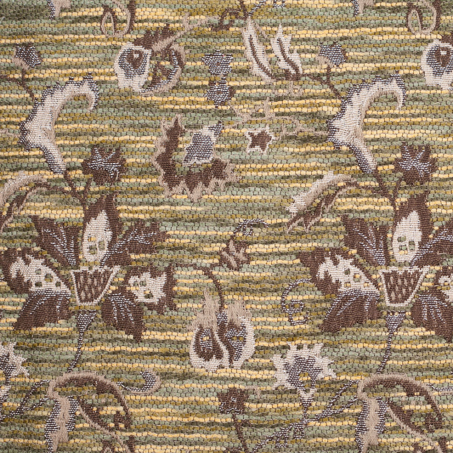 Green/Brown/Taupe Floral Polyester-Rayon Brocade | Mood Fabrics