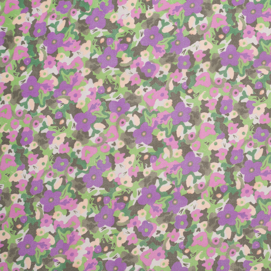 Green/Purple Cartooned Floral Digitally Printed Polyester Chiffon | Mood Fabrics